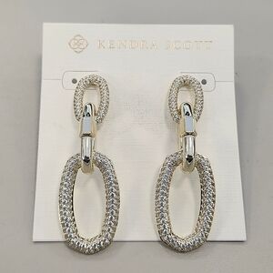 NWT Kendra Scott Emery Gold Statement Earrings in White CZ